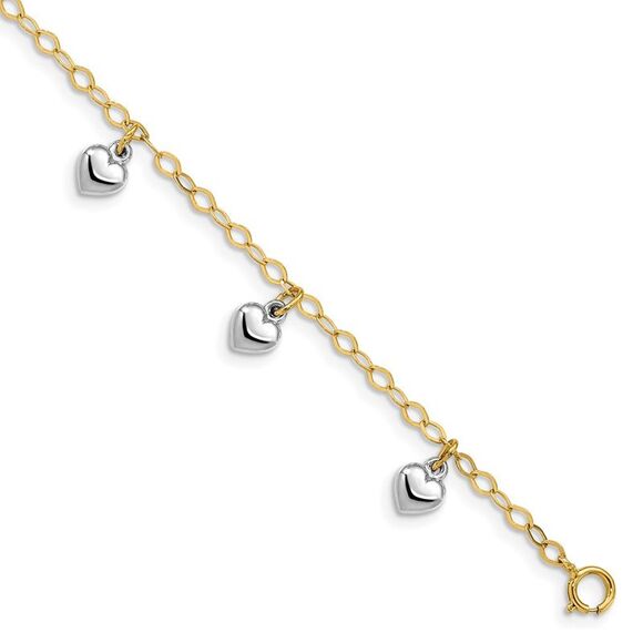 14k Yellow Gold Two-tone Polished Dangle Heart Bracelet,All Products : American Fashion Style Bags On Sale